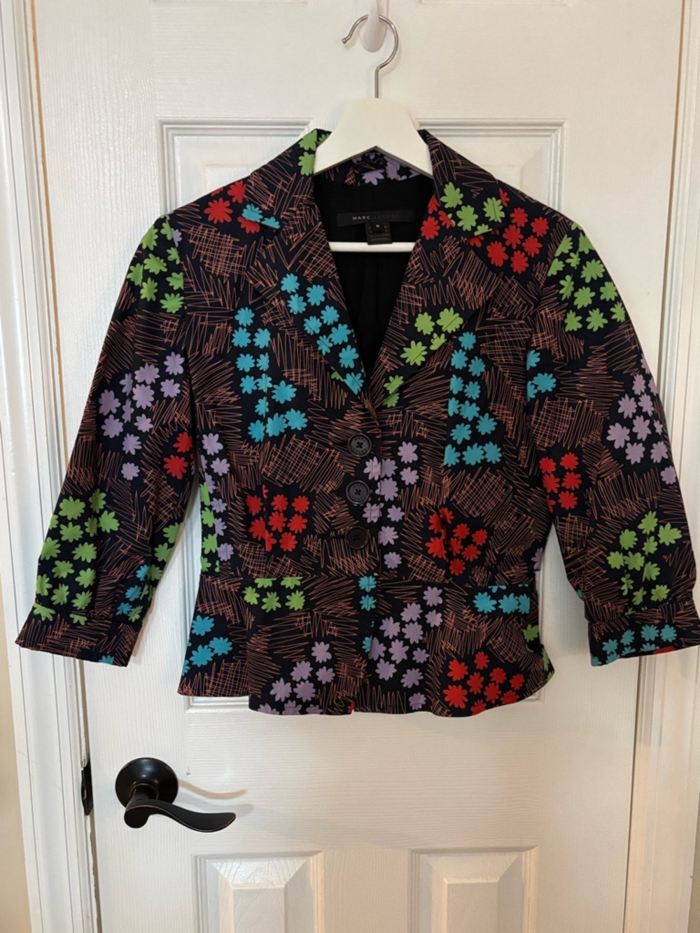 Marc Jacobs Floral Daisy Print Black Blazer Size 6
